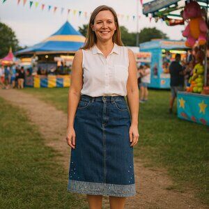 Original TY Wear Denim Skirt 8 Blue Embelished With Jewel Studs Stretch